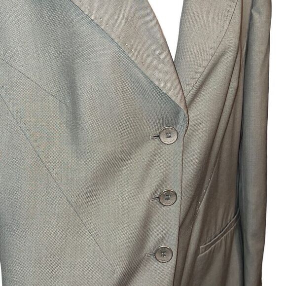 Calvin Klein Women's Collared Khaki Lux Buttoned Blazer Jacket Suit Size 14 - Picture 2 of 12